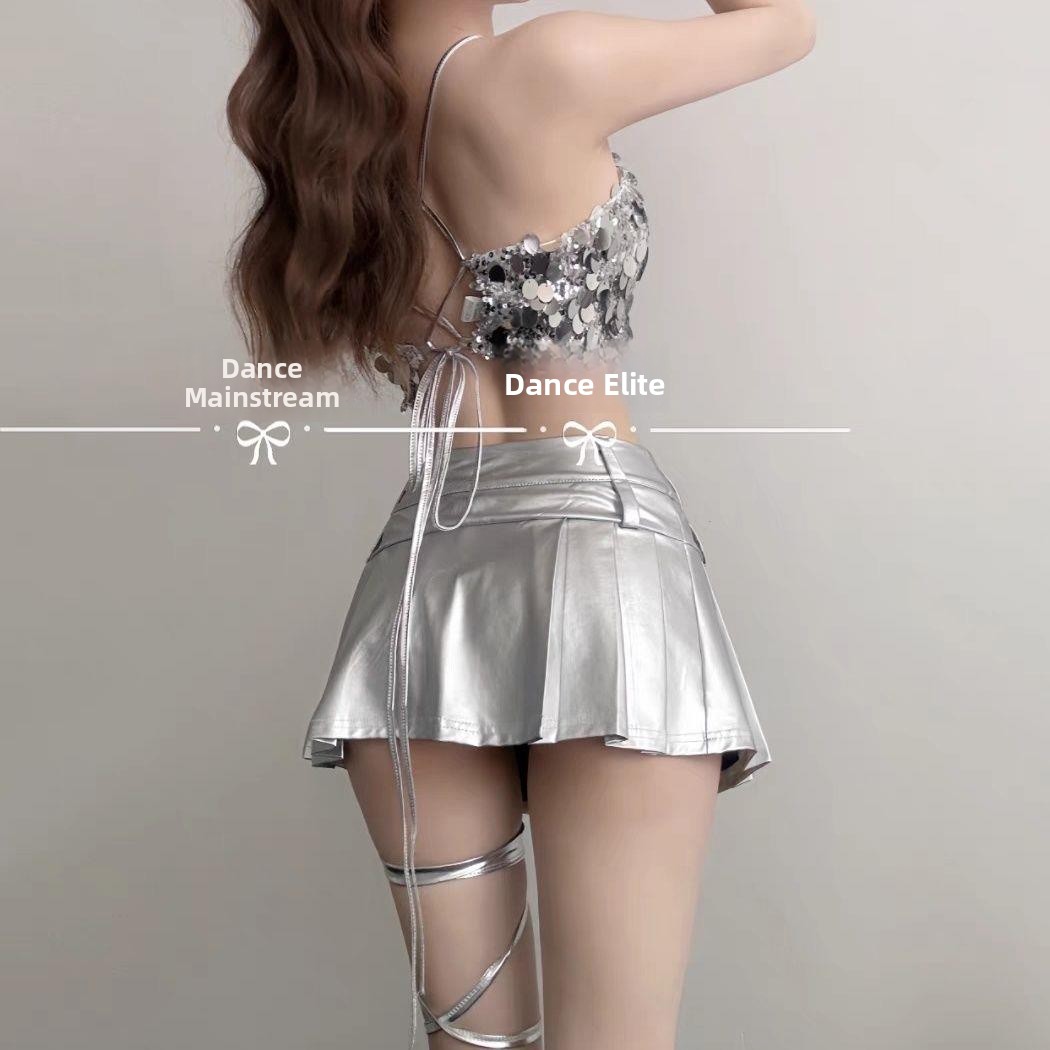 Ethnic Chic Fashion - ชุดเต้นแจ๊สสำหรับดีเจหญิง แนวแฟชั่นเก๋ไก๋ เซ็กซี่ สีเงิน สำหรับการแสดงบนเวที บาร์