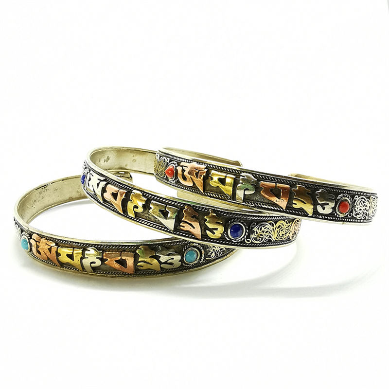 Ethnic Fashion Com - เครื่องรางทิเบตกำไลข้อมือแบบเปิดกำไลข้อมือ Om Mani Pad Me Hum