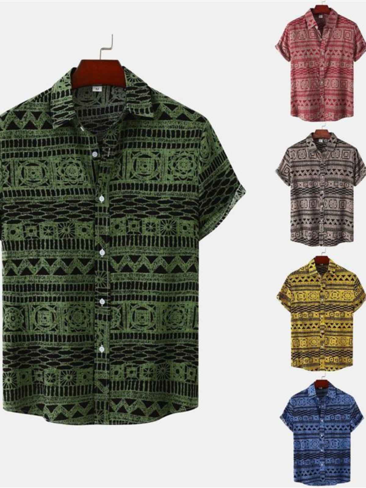Urban Ethnic Fashion - เสื้อเชิ้ตแขนสั้นผู้ชายไซส์ใหญ่ สไตล์ชาติพันธุ์ แฟชั่นลำลอง ทรงหลวม ใส่สบาย สำหรับฤดูร้อน