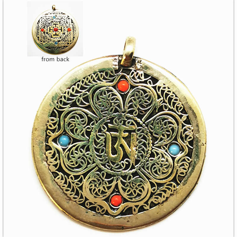 Ethnic Fashion Com - จี้พระเครื่องมันตราสัญลักษณ์ทิเบต ทำจากทองแดง รูปทรงกลม ลายแมนดาลา สองด้าน รุ่น