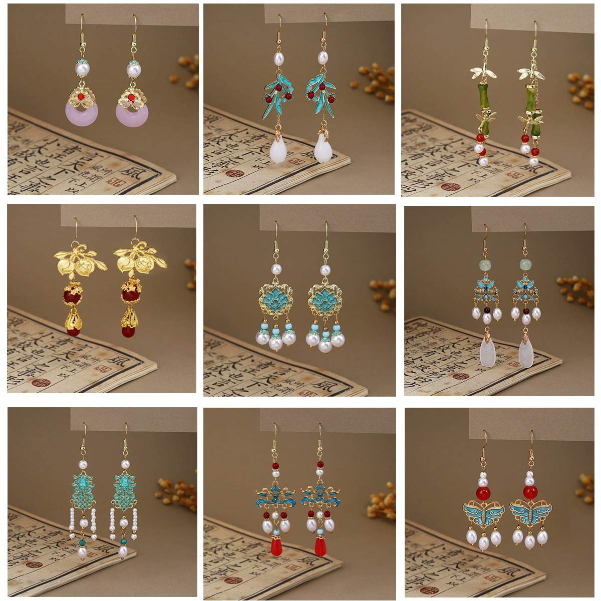 Ethnic Chic Fashion - 6 คู่ใหม่แฟชั่นผู้หญิงต่างหูดอกไม้ Charm Dangle จี้จีน Chic