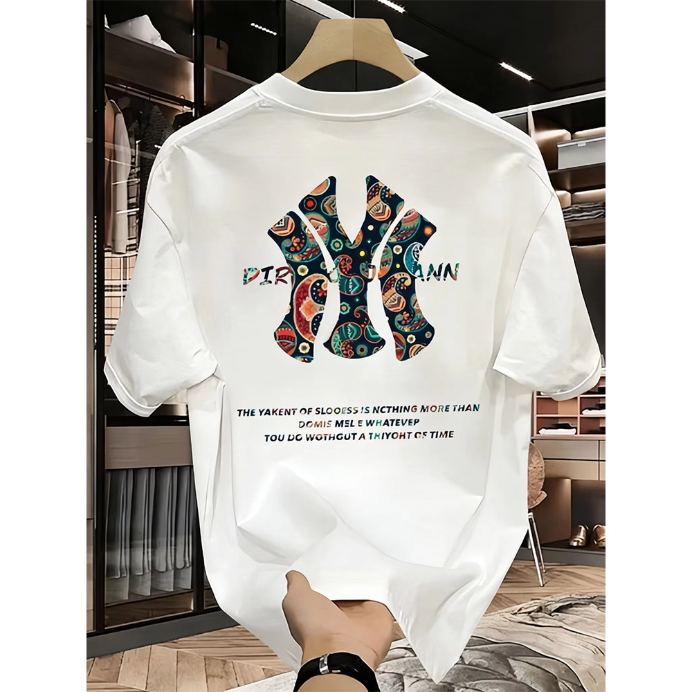 Urban Ethnic Fashion - เสื้อยืดปั่นจักรยานลายพิมพ์ Paisley ตัวอักษร NY สำหรับผู้ชายและผู้หญิง ระบายอากาศได้ดี