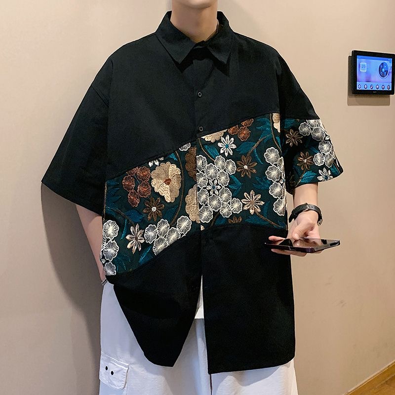 Urban Ethnic Fashion - เสื้อเชิ้ตผู้ชายสไตล์ชาติพันธุ์ XXL ปักลายสวยงาม ดีไซน์ทันสมัย เหมาะสำหรับฤดูร้อน แฟชั่นอินเทรนด์