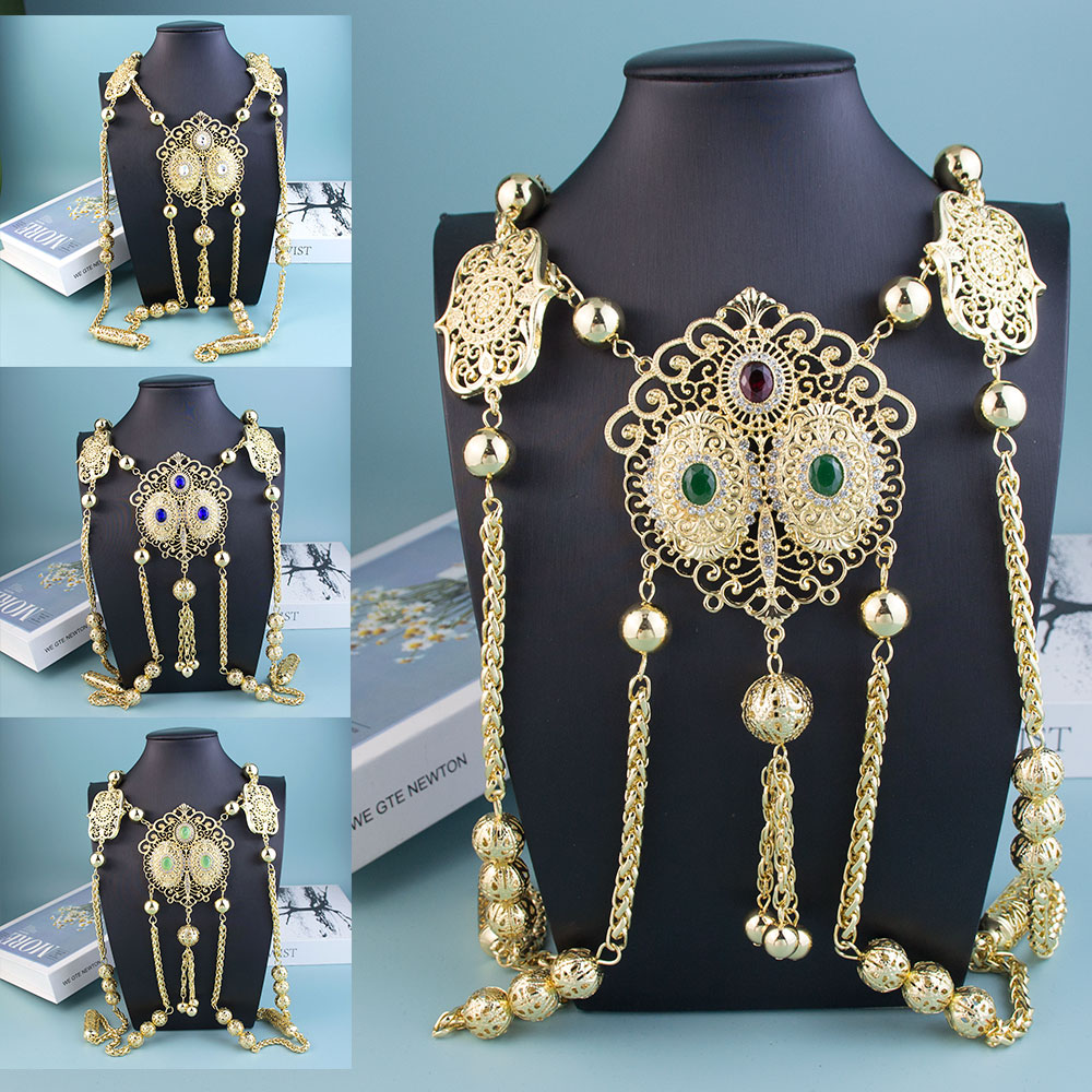 Ethnic Chic Fashion - Sunspicems Chic โมร็อกโกเจ้าสาวเครื่องประดับแอลจีเรียผู้หญิงกลับไหล่ทองสีคํางานแต่งงานเครื่องประดับสร้อยคอยาว