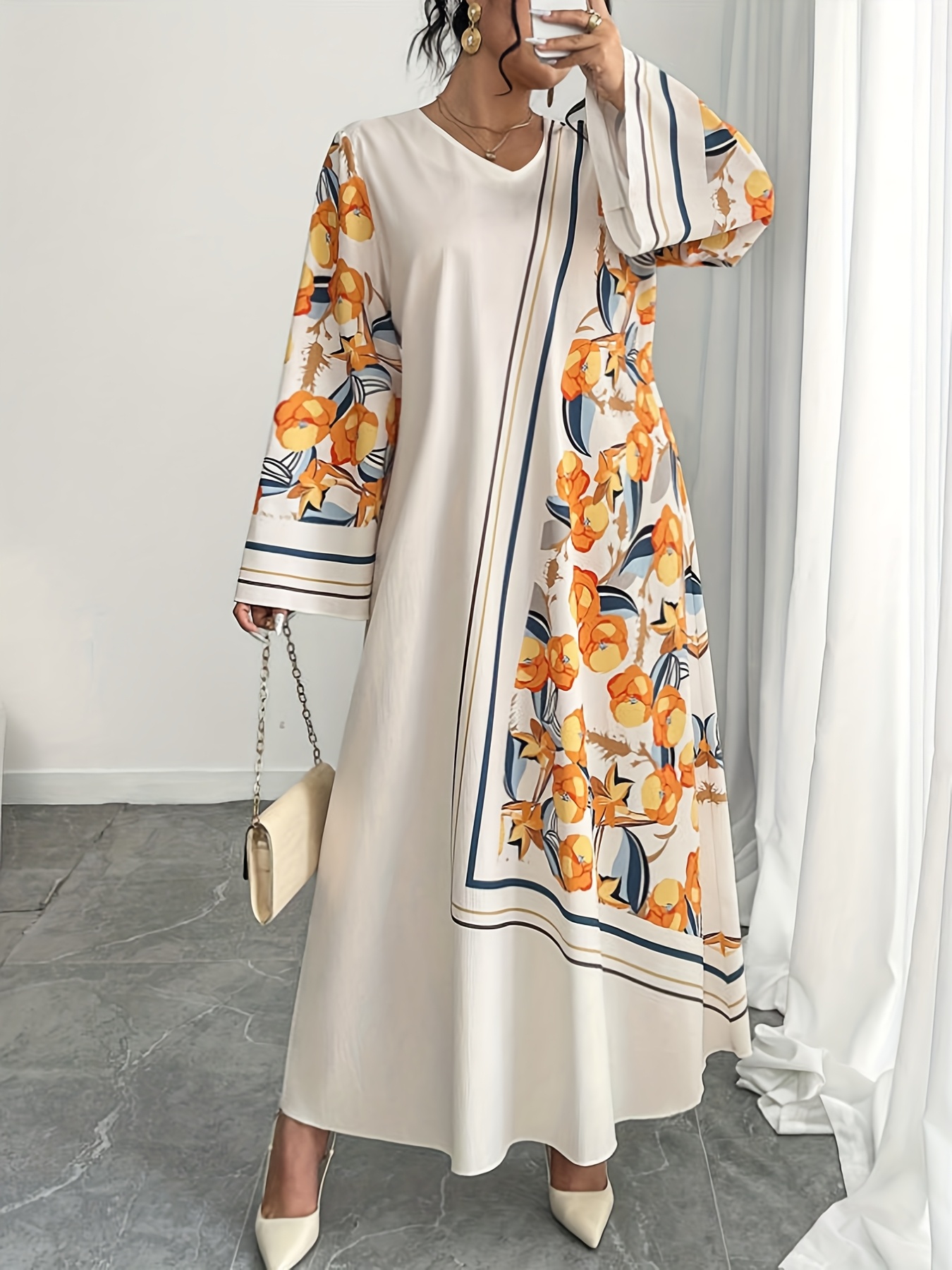 Ethnic Fashion Dress - ชุดเดรสสไตล์ตะวันออกกลางสำหรับผู้หญิงไซส์ใหญ่ แฟชั่นทันสมัย พิมพ์ลายชาติพันธุ์ ทรงหลวม สวมใส่สบาย เหมาะสำหรับวันพักผ่อน