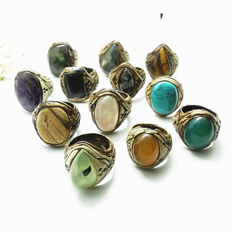 Ethnic Fashion Com - Vintage Handmade Clay แหวนฝังหินธรรมชาติน่ารักแหวนคริสตัล Agates Labradorite
