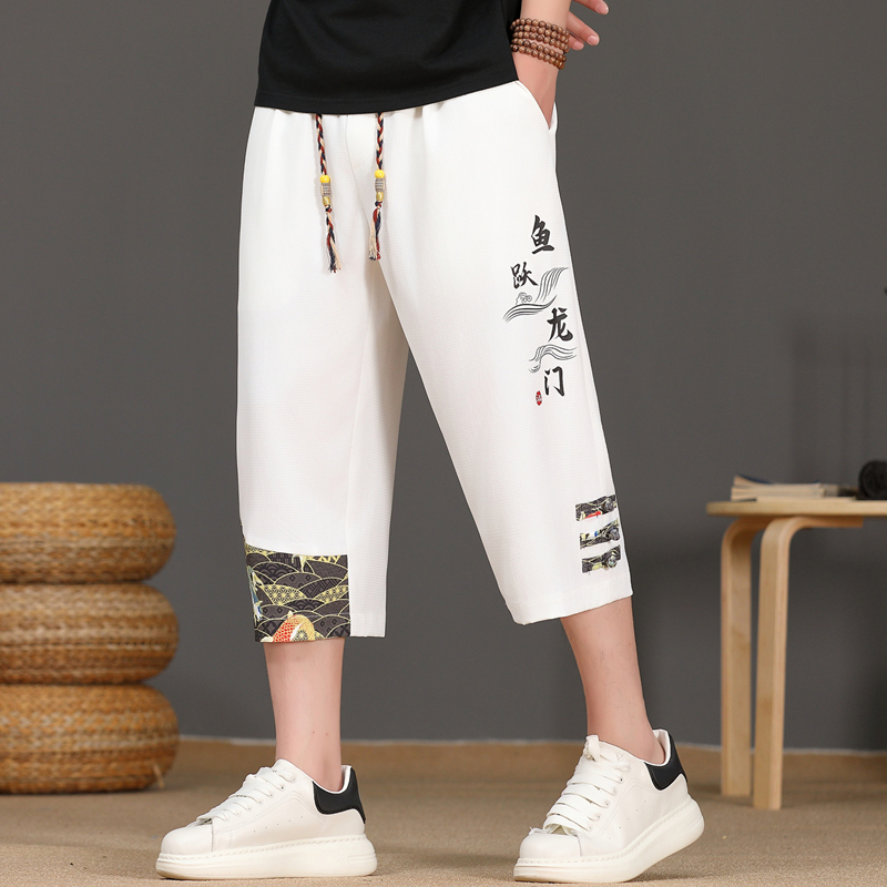 Urban Ethnic Fashion - กางเกงขาสั้นผู้ชายฤดูร้อนผ้าไหมน้ำแข็งบางสบาย ๆ ทรงหลวมแฟชั่นสไตล์คนเมืองระบายอากาศได้ดีสบายเส้นใยโพลีเอสเตอร์