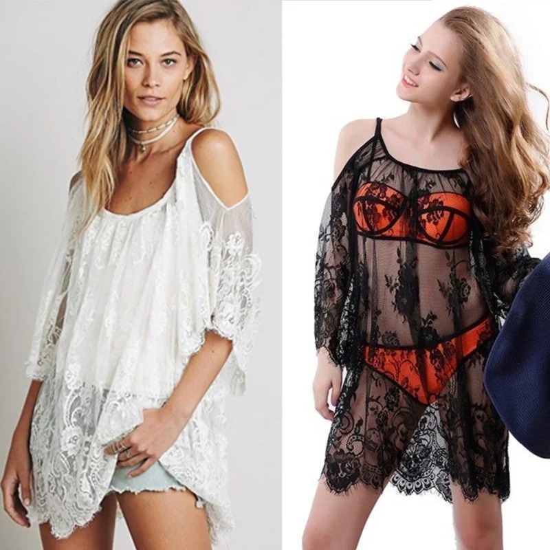 ชุดคลุมชายหาดลูกไม้โครเชต์เซ็ก - Ethnic Fashion Dress บทวิจารณ์และราคา