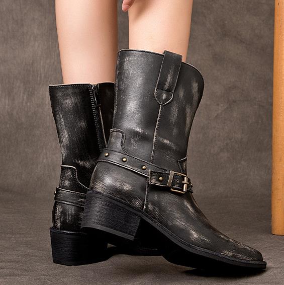 รองเท้าบูทข้อเท้าส้นหนา 4.5 ซม - Ethnic And Fashion บทวิจารณ์และราคา