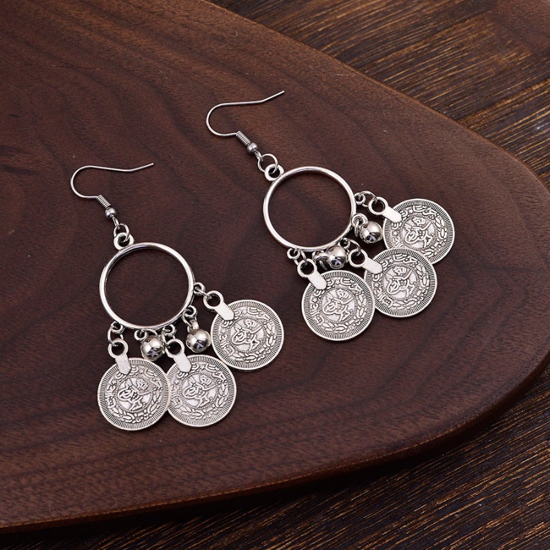 ต่างหูทรงกลมแบบเหรียญสไตล์วินเ - Ethnic Fashion Co In บทวิจารณ์และราคา