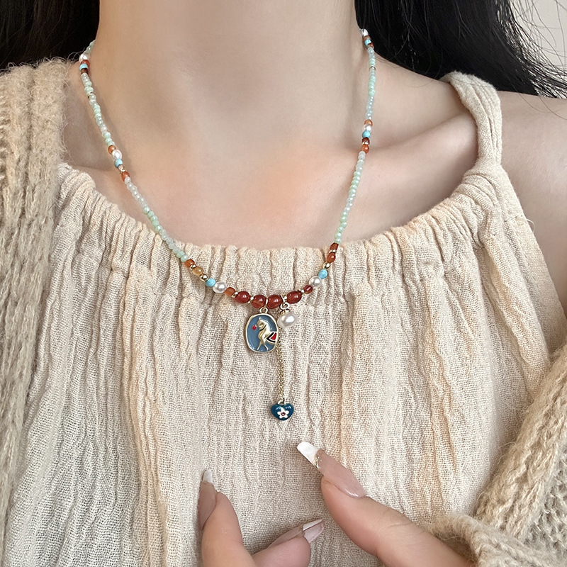 สร้อยคอโชคเกอร์ลูกปัดลายม้าสอง - Ethnic Chic Fashion บทวิจารณ์และราคา