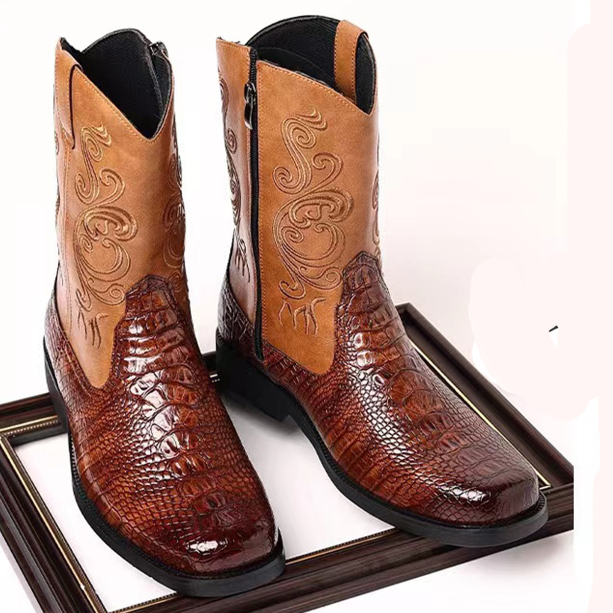รองเท้าบูทคาวบอยสไตล์ตะวันตกแบ - Ethnic Fashion Men บทวิจารณ์และราคา