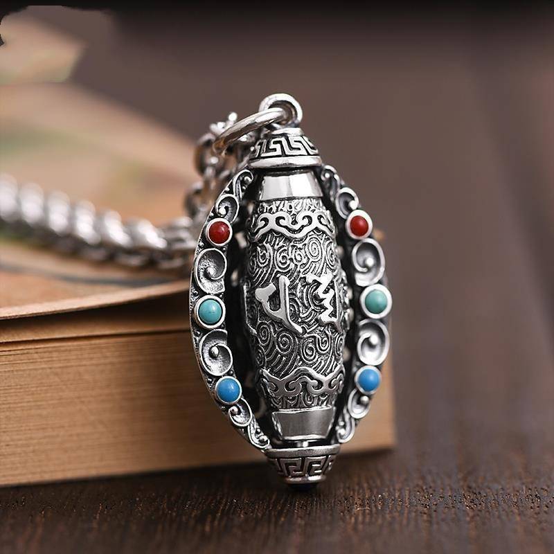 สร้อยคอเงินทิเบตแบบหมุนได้ พร้ - Ethnic Fashion Men บทวิจารณ์และราคา